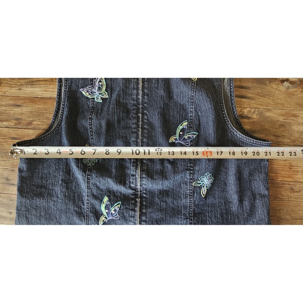 Alfred Dunner Denim Sleeveless Zip Up Jacket Vest Size 16 Embroidery Butterflies - Picture 9 of 12